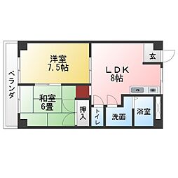 尾関マンション 2LDKの間取図画像