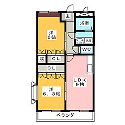 ビアン　サクラ 3階2LDKの間取り