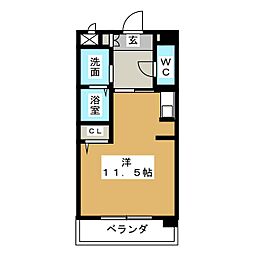 ブロンメゾン平和 5階ワンルームの間取り