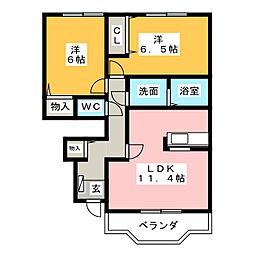 サンクスアロット 2LDKの間取図画像