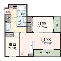 ヴェルデフォレスタ木曽川 2LDKの間取図画像