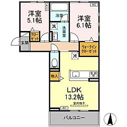 Collab 北宿 2LDKの間取図画像