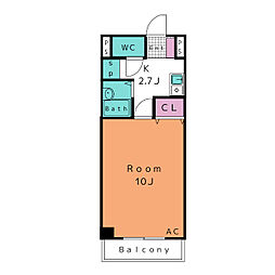 ホワイトクラウドII 4階1Kの間取り