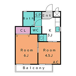 コーポＭ＆ＹＯＵ 2階2Kの間取り