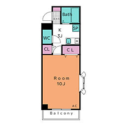 ホワイトクラウドII 2階1Kの間取り