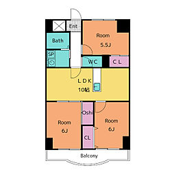 天神山マンション　II号館 3階3LDKの間取り
