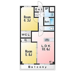 ネオハイム十王 2LDKの間取図画像