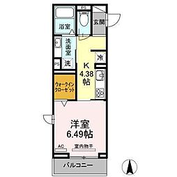 D-room井田 1Kの間取図画像