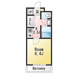 エレガンスハイツ大友北館 1Kの間取図画像