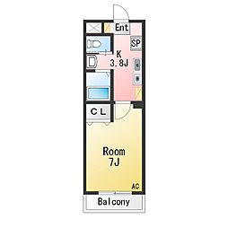 A・City八帖 1Kの間取図画像