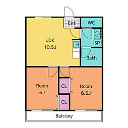 グリーンハイツみはとB 2LDKの間取図画像