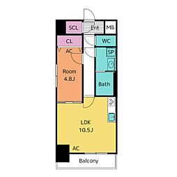 S-RESIDENCE岡崎公園aureate 1LDKの間取図画像