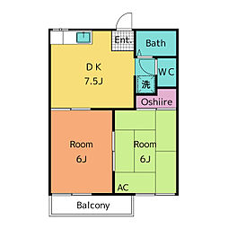タウニー内田A 2DKの間取図画像