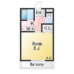 ヴィレッジ・ヴァーナル 1Kの間取図画像