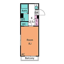 シティーハイツイソベ3 1Kの間取図画像