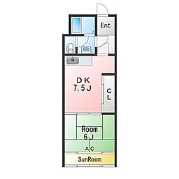 ニューショップウトー 1DKの間取図画像