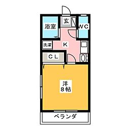 ベルクハイツ 1階1Kの間取り