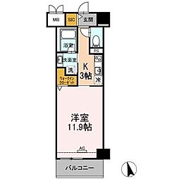 ベルオレイル 7階1Kの間取り