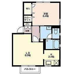 ライズコート　B 2階1LDKの間取り