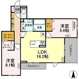 アーブル西岩田 2階2LDKの間取り