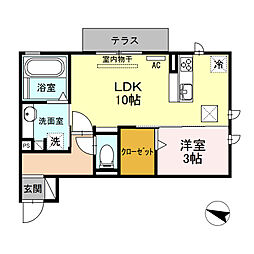 オアシス牛川2 1LDKの間取図画像