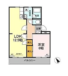 サンヒルズ鷹丘C 1LDKの間取図画像