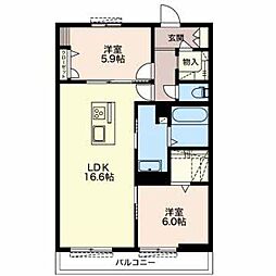コンフォート平川 2LDKの間取図画像