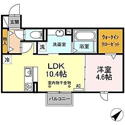 アスター若宮B 1LDKの間取図画像