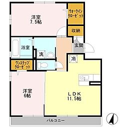 ノワール北島 2LDKの間取図画像