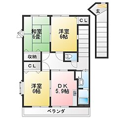 ハイステージ楓A 3DKの間取図画像