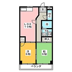宇佐見マンション 2LDKの間取図画像