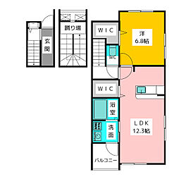 カーサ　ミヤビI 3階1LDKの間取り