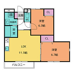 ニュー令和((仮称）一宮市苅安賀MS) 3階2LDKの間取り