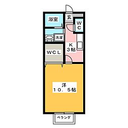 シェソワ21 2階1Kの間取り