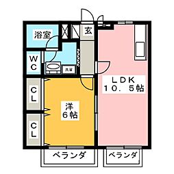 ジュネス翔 1LDKの間取図画像