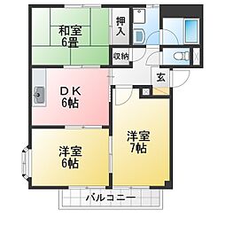 ふぁみりぃ渡り瀬 3DKの間取図画像