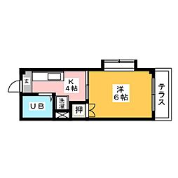 ハピネスT昭和 1Kの間取図画像