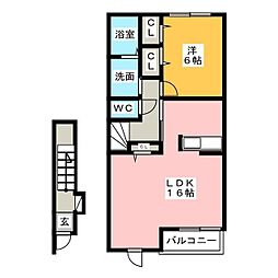 グランヒルアルカンシェルA 1LDKの間取図画像