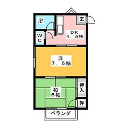 ハイツ白川 2DKの間取図画像