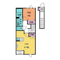シャンピア出町前 1LDKの間取図画像