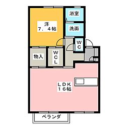 カーサブライトC棟 1LDKの間取図画像