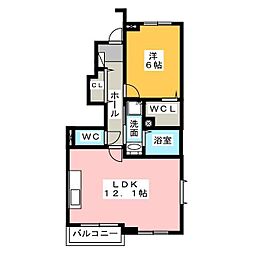 ルミエール杉 1LDKの間取図画像