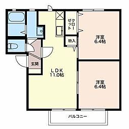 フローラルヒルズＤ 2階2LDKの間取り