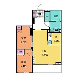 メゾンシンワ 2階2LDKの間取り