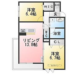 バルビゾン戸崎 2LDKの間取図画像