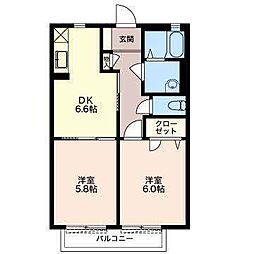 ラ・コリーヌドゥ 2DKの間取図画像