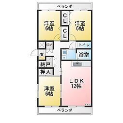 エスポワール若松2 3SLDKの間取図画像
