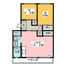 杉山コーポC棟 2LDKの間取図画像