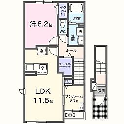 アンソレイユ2 1LDKの間取図画像