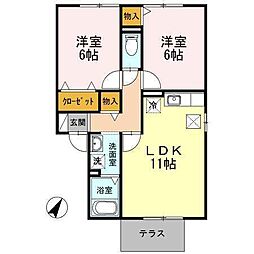 オリーブA 2LDKの間取図画像